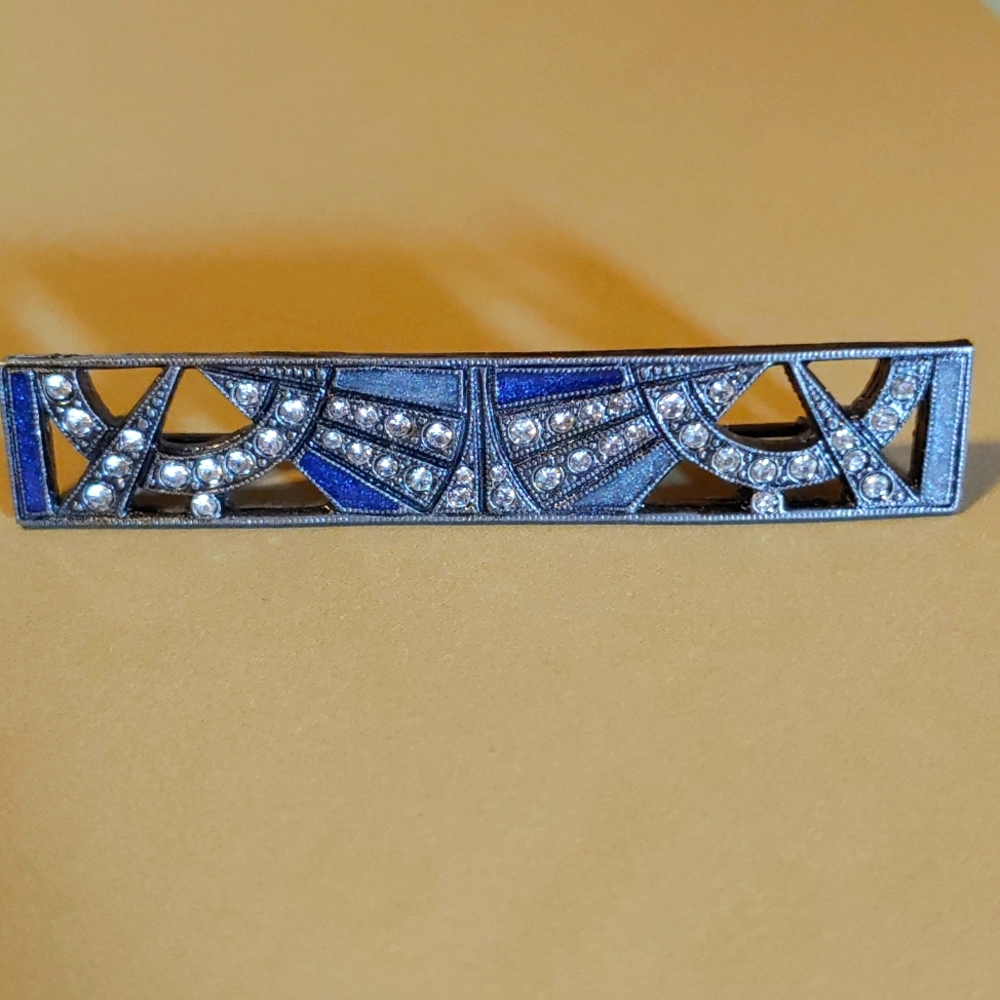 Rhinestone Art Deco Pierre Bex Style Geometric Enamel Pin Brooch